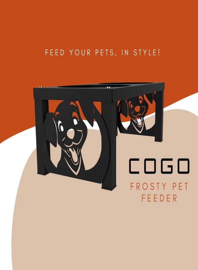كوجو وعاء طعام COGO Frosty للحيوانات الأليفة | وعاءان من الفولاذ المقاوم للصدأ (سعة كل منهما 800 مل) | أوعية طعام مرتفعة للكلاب والقطط متوسطة وكبيرة الحجم | 5.5 × 7.5 × 15 بوصة | إطار معدني قوي وثابت | اللون: أسود مطفي - Image 3